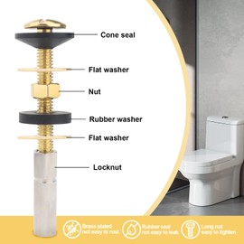 Miruchertter 2 Pack Universal Toilet Tank to Bowl Bolt Kits Brass Plated Heavy Duty Toilet Bolts Nuts Washers with Stainless Steal Lock Nuts Rustproof & Waterproof Toilet Tank Replacement Kits