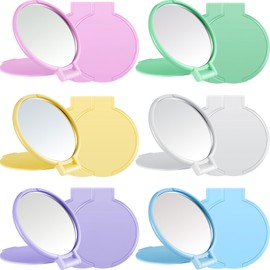 Jetec Mini Folding Mirror Round Compact Mirror Portable Pocket Mirror Makeup Small Mirror Vintage Portable Travel Makeup Mirror Women (Macaron Colors,12 Pieces)