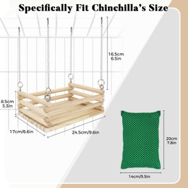 Jevnd Wooden Chinchilla Hammock with Soft Mat for Cage Swing, Chinchilla Bed Hanging, Chinchilla Cage Accessories Wood Toys, Chinchilla House Hut Ledges and Platforms Habitat, Indoor Chinchilla Swing