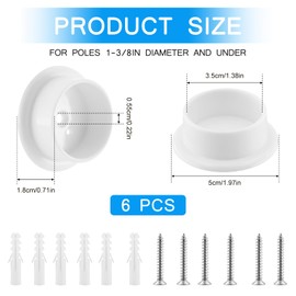 6pcs Closet Rod Holders, Plastic Closet Pole Socket Shower Curtain Rod Holder White Wardrobe Tube Bracket with Screws for Home Bathroom Curtain Clothing Store, 1-3/8 Inch Bar