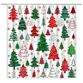 Christmas Shower Curtain Cute Xmas Tree Snowflake Modern Colorful Snowy Forest Winter Holiday Fabric Bathroom Decor Sets with Hooks