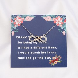 LQRI Thank You Nana Gifts Thank You For Being My Nana Infinity Necklace Best Nana Ever Gift Mothers Day Jewelry Gifts for Grandma Nana (silver)