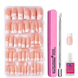 French False Nails Long- 240Pcs Square Press On Nails Kit for Women Girls - Fake Nails with White Tip, Stick on & Glue on Full Cover - French Manicure Decorations