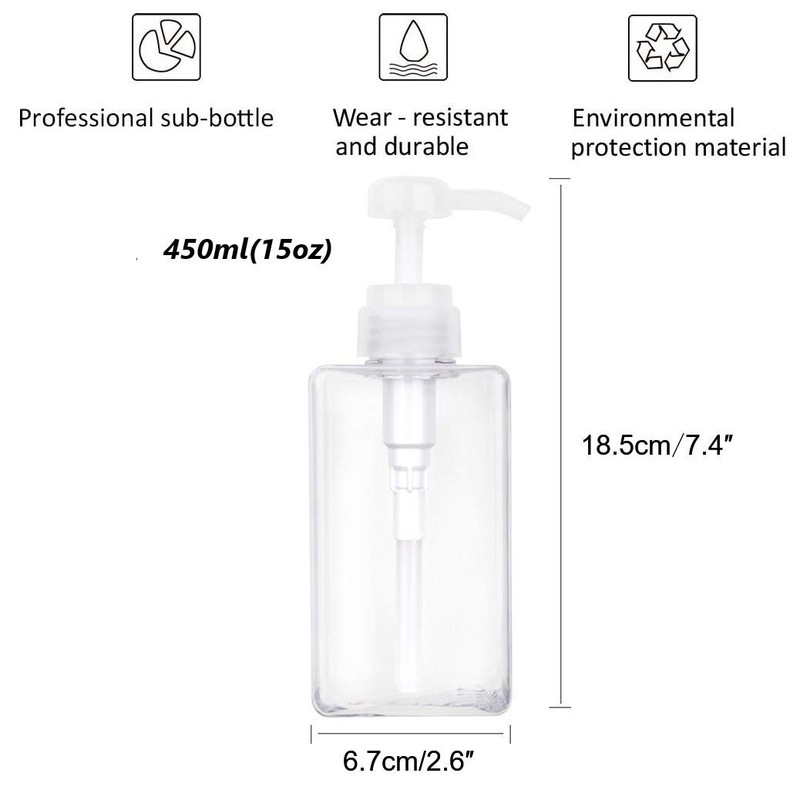 Pump Bottle, Refillable Plastic Empty Lotion Soap Dispenser Liquid Container