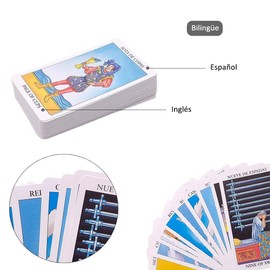 Juego Completo de Cartas del Tarot (Español), Baraja Clásica de Tarot con 78 Cartas: 22 Arcanos Mayores y 56 Arcanos Menores, Rider Waite Tarot, Juegos de Mesa de Fiesta Familiar para Principiantes