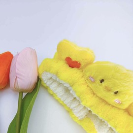 Eluckya Kawaii Spa Headband，Cute Duck Headband for Women Skin Care, Makeup and Wash - Soft Microfiber Coral Fleece Towel Headband for Girls Hair（Yellow,Duck）