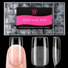 Qiek Short Square False Nail Tips, 15 Sizes 510 PCS Clear French Press On Fake Nail Soft Pre-shaped Half Matte Full Cover Gel Nail Tips Extensions Thick Long Lasting for DIY Beginners & Salon Manicure
