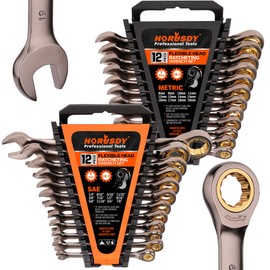 HORUSDY 24-Piece Ratcheting Wrench Set | Metric and SAE | Ratchet Combination Wrenches Set with Organizer | 72-Teeth | Chrome Vanadium Steel | 8-19 mm & 1/4” to 7/8“