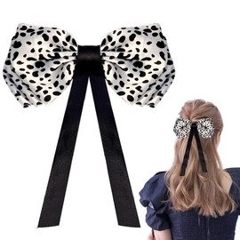 Leopard Print Accessories Ribbon Bows for Hair Braids Ponytail Bow Clips for Girls Women French Barrette Hair Clips Large Leopard Bow Barrettes Tassel Ribbon Polka Dot Clip for Women Girls Vintage