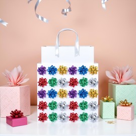 50 Pcs Colorful 1 Inch Gift Bows Mini Christmas Metallic Star Bows Party Gifts Wrapping Adhesive Presents Bows for Valentine's Day,for Parties, Birthdays, Weddings or Holidays,Gift Wrapping Supplies