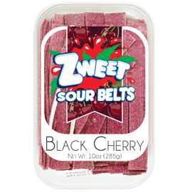 Zweet Sour Black Cherry Candy Belts 10 Ounce – Sour Kosher Candy, Halal Candy Belts – Resealable Pack of Sour Licorice Belts (10 Ounce)