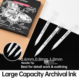 GETHPEN White Gel Pens - Fine, Medium & Bold Tip Ink Pens for Journaling, Art, or Drawing- For Holiday Gifts & DIY Projects - White Ink, Archival Ink Pens -0.6/0.8/1.0 Assorted Tip Sizes -9 Pack