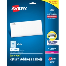 Avery Printable Return Address Labels with Sure Feed, 0.5" x 1.75", White, 2,000 Blank Mailing Labels (05267)