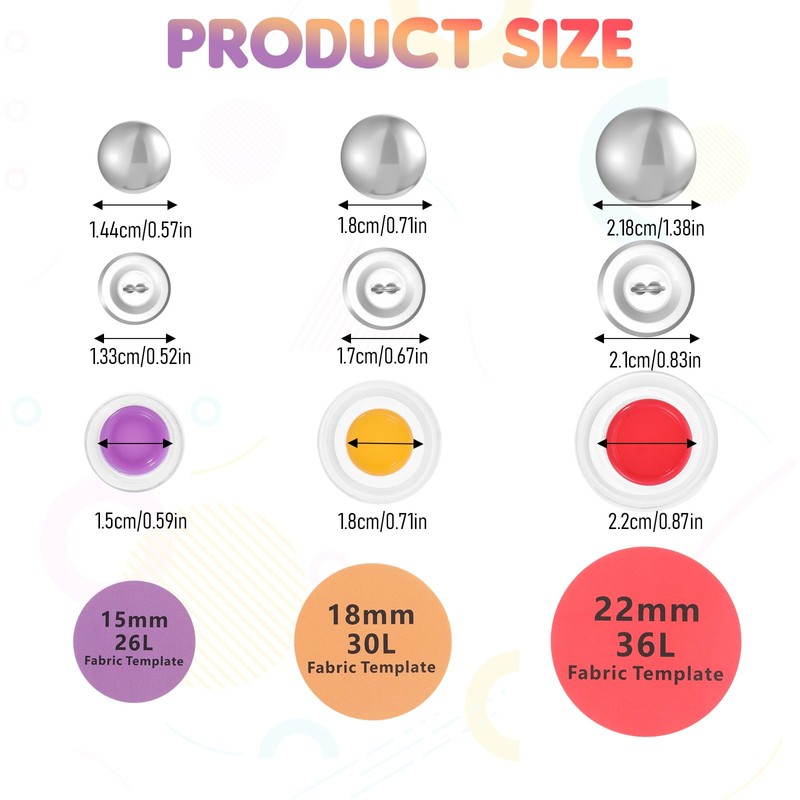 60 Sets Cover Button Kits with 3 Sizes & Tools
