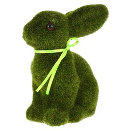HOLIDYOYO Small Easter Rabbit Decoration Moss Plush Rabbit Artificial Sculpture Plush Bunny Spring Garden Decoration Green 15cm