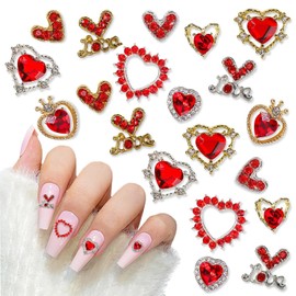 Abalorio de corazón en 3D, diseño de corazón de uñas rojas, abalorios de diamante rojo brillante para regalo de mujeres y niñas (corazón rojo)