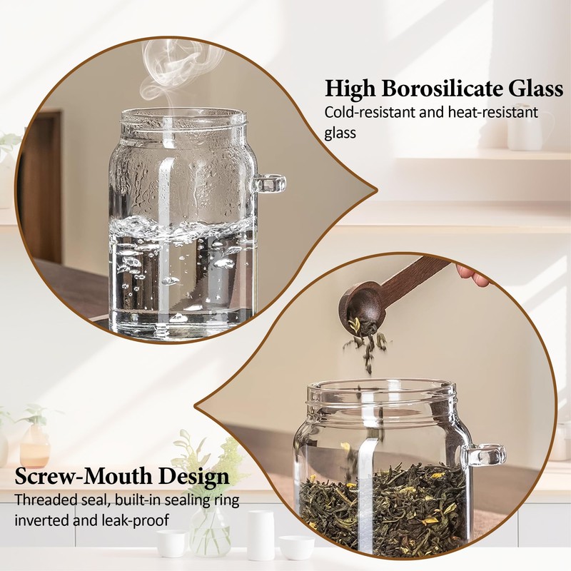 MOLADRI 18 oz/550 ml Glass Storage Canister with Airtight Wooden