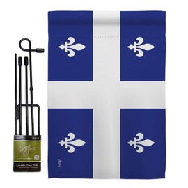 Quebec Garden Flag Set with Stand Regional Canada Provinces Canadian Territories Region Country Particular Area Small Decorative Gift Yard House Banner Made In USA 13 X 18.5