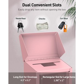 Uniclife Pink Key Drop Box for Outside, Metal Donation Box Collection Box with Combination Lock, Safe Suggestion Box, Wall Mounted Mailbox with Top Slot, Steel Cash Drop Box for Home Office