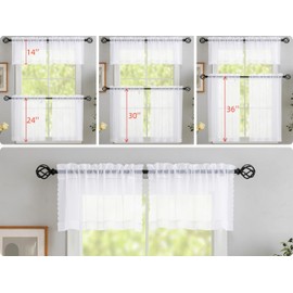 MYSTIC-HOME Sheer White Valances for Windows 2 Pack, Small Window Kitchen Curtains for Living Room Bathroom Cafe Laundry Basement, Modern Top Dual Rod Pocket Voile Curtain, 30W x 14L inches, White