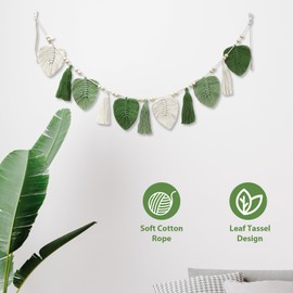 OUZHOU Macrame Wall Hanging Tapestry, Boho Decorative Woven Leaves Tapestry, Boho Wall Decoration, Hand-Woven Macrame Decoration with Natural Cotton Yarn for Bedroom, Children's Room