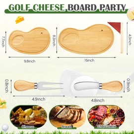 Ziliny Golf Cheese Board Gift Set Golf Party Favor Prizes Charcuterie Wood Board with Knives and Box Father Day Gift for Dad Grandpa Party Tournament Game(Bamboo Color,15 x 8.3 x 0.47 ")