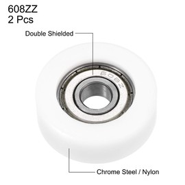 uxcell 608ZZ Ball Bearing Guide Pulley Roller Round Wheel 8x32x12mm Double Metal Shielded (GCr15) Chrome Steel Bearings 2pcs