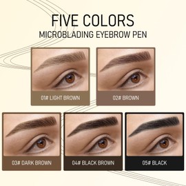 KYDA 2-in-1 Microblading Eyebrow Pen with Sealing Brow Gel, Waterproof Long Lasting Natural Eyebrow Pencil with 4 Tips, Create Natural Hair-Like Brows Makeup-04# Black Brown