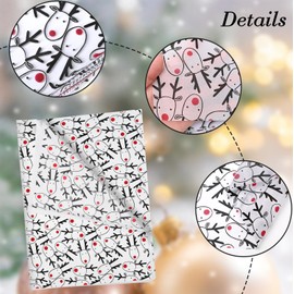 QRTDXP 30pcs White Tissue Paper Sheet with Reindeer,35 * 50cm Cute Xmas Gift Wrapping Paper for Christmas Party