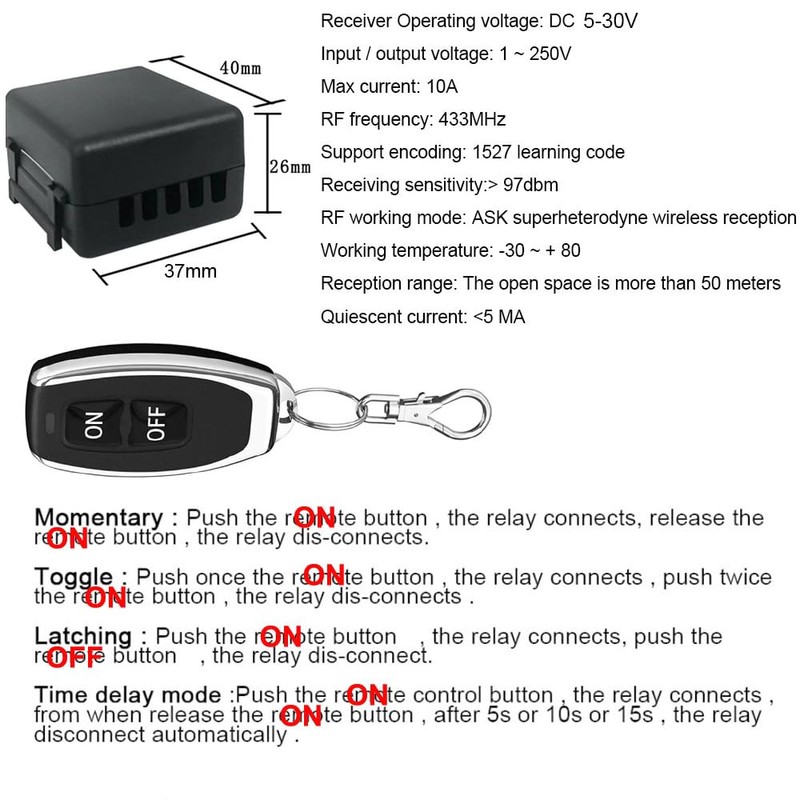 Gebildet 433MHz Universal Remote Control Switch Wireless DC 5-30V 1