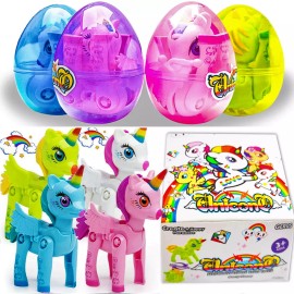 4 Pack Prefilled Easter Eggs with Toys 4 3/8" Plastic Colorful Filled Eggs Gifts