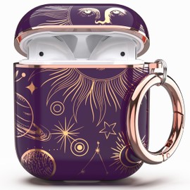 TATOFY Case Cover for AirPods 1&2, Stylish AirPods Case for Women Girls, Flower Patterns Protective Hard Case with Clip (Golden Solar)