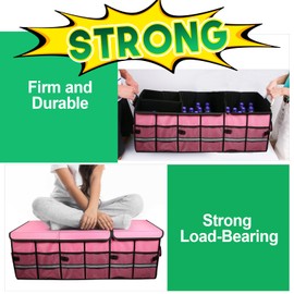 LI LIBZAKI Big Car Trunk Organizer, Cargo Organizer SUV Trunk Storage Non Slip Bottom Waterproof Collapsible Durable Multi Compartments-(Oversize,Pink)