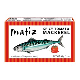 Matiz Spicy Tomato Mackerel | 3 oz | in a Spicy Tomato Sauce | Spain | Natural | Artisan | Wild Caught | Gourmet | Ready-to-Eat | (12 Pack)