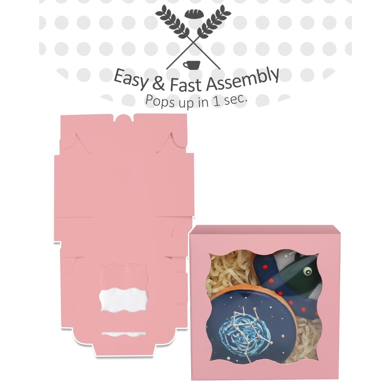 Gcardist Pink Bakery Boxes with Window, Pack of 30, 10