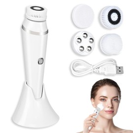 BNGXR Facial Cleansing Brush, Electric Facial Cleansing Brush with 3 Speed Levels, Waterproof Face Brush with 4 Brush Heads for Face Massage, Exfoliating and Deep Cleansing