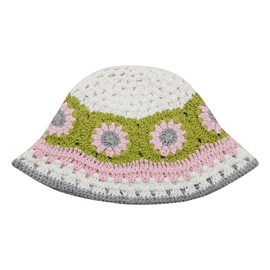 YAMEIZE Handmade Crochet Bucket Hat for Women - Hollow Flower Knitted Bucket Hat Beanies Crochet Hat Woven Foldable Cute Fishing Hat White