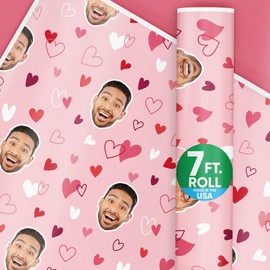 Big Dot of Happiness Pink and Red Hearts Valentine's Day Gift Wrapping Paper Roll, Anniversary Wrapping Paper, Cute Hearts Galentine's Gift Wrapping for Happy Valentine's Day, 24in x 7ft (1 Fun Face) (4 Rolls)