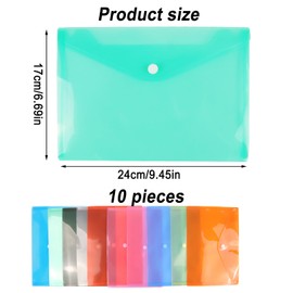 Pack of 10 Document Wallets A5 Filing Colours Document Folder with Button Waterproof Envelope Folder A5 Organisation Document Case for Travel Family Office School Storage (24 x 17 cm)