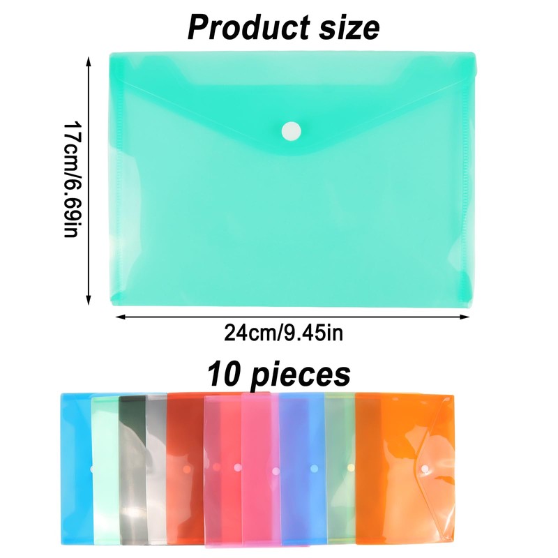 Pack of 10 Document Wallets A5 Filing Colours Document Folder