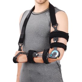 Mathgetin Hinged ROM Elbow Brace with Hand Grip, Adjustable Post op Elbow Brace with Sling Stabilizer for Hand Arm Injury Recovery Support After Surgery (With Handle-Right Arm)
