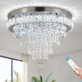 FRIXCHUR Crystal Chandeliers LED Crystal Ceiling Light Fixture with Remote Large Flush Mount Chandelier Ceiling Light for Living Room Bedroom Kitchen (Dimmable)
