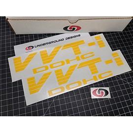 VVT-i DOHC Decals Fat Blinds (2-Pack) Vinyl Sideskirt Rocker 10" Stickers fits Toyota Celica Scion TRD Select Color: (Gloss Yellow)
