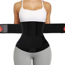 KIWI RATA Neoprene Sauna Waist Trainer Corset Sweat Belt with 2 Straps for Women Plus Size Compression Gym Workout Trimmer,#2 Hooks Black,Large