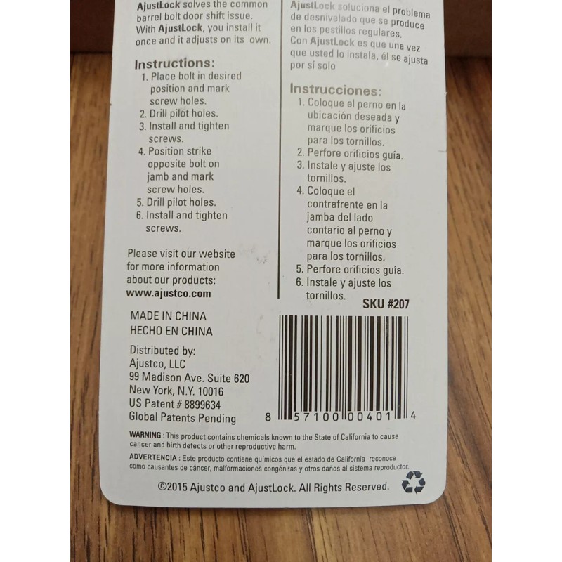 Ajustco AjustLock 4" Zinc Plated Adjustable Barrel Bolt Siding Lock