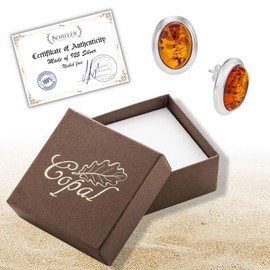 Copal Jewellery Amber Earrings, 925 Silver, Oval Box, Jewellery Box, Gift Idea