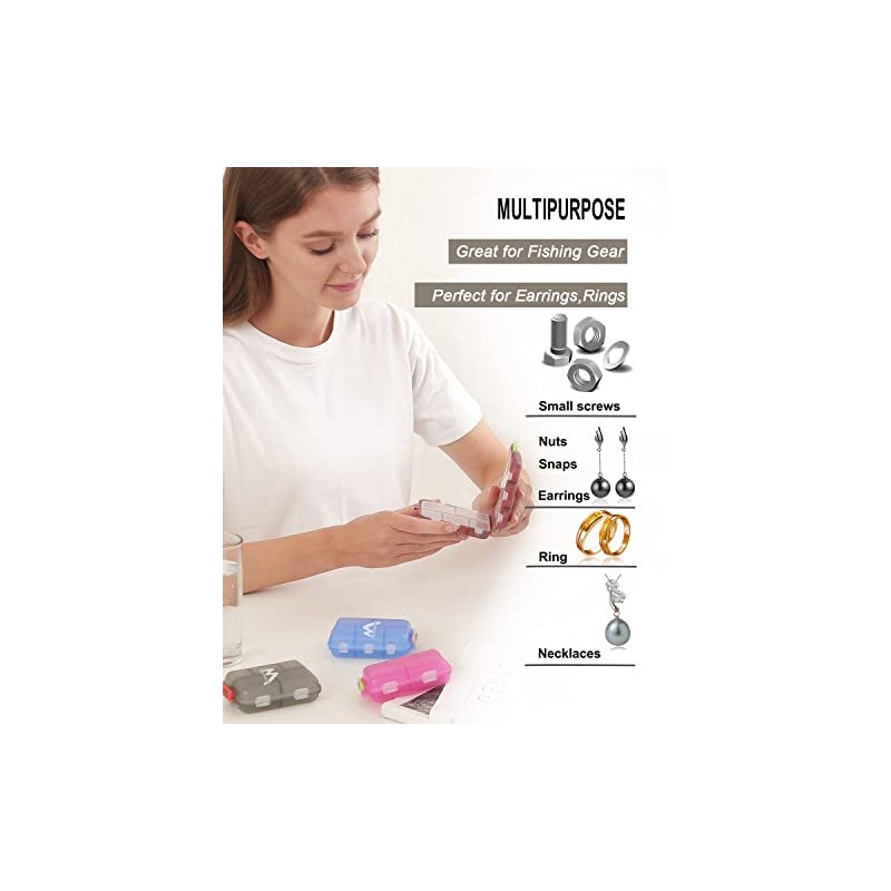 4PS Travel Pill Organizer with 164 Slice Labels，10 Compartments Travel