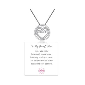 DivaGlamz Mom Heart Pendant Necklaces, Initial Stainless Steel Circle Cubic Zirconia Grateful Pendant Necklace Trendy Mother'S Day Jewelry Gift For Mama, Large, Stainless Steel, No Gemstone
