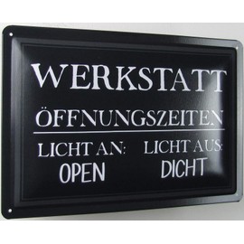 Tin Sign 20 x 30 cm Curved Workshop Opening Hours Humour Saying Sayings Decorative Gift Sign