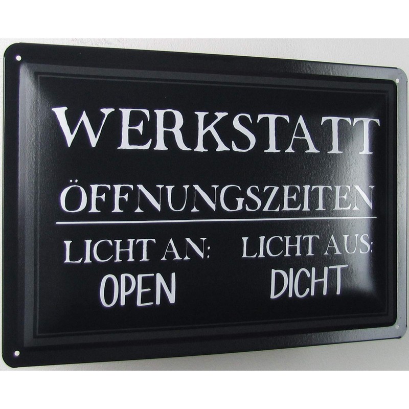 Tin Sign 20 x 30 cm Curved Workshop Opening Hours